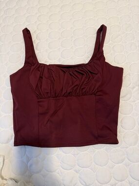 Women's Burgundy Ruched Tank Crop Top